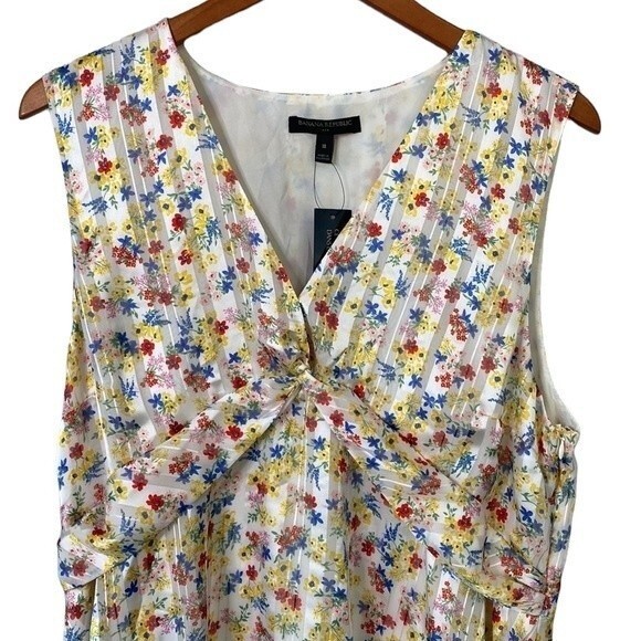 Banana Republic Floral Sleeveless Fit & Flare Dress Ruffle Tiered V-Neck Lined - Picture 5 of 15